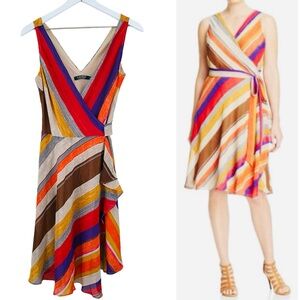 Ralph Lauren Colorful Stripe Silky Vibe Sleeve Wrap Dress Size 4‎